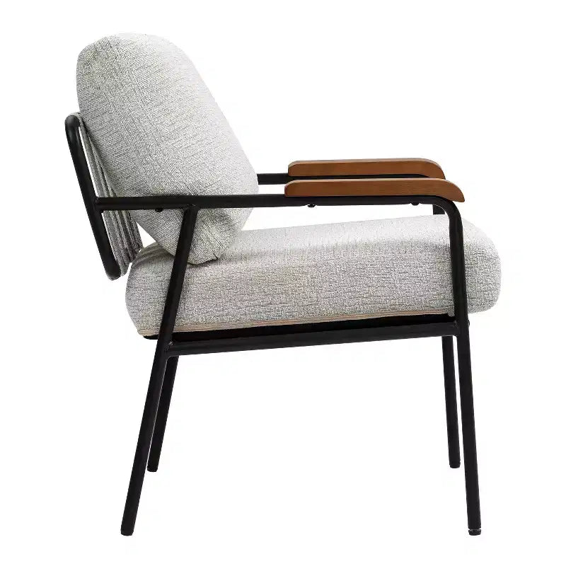Fauteuil d'appoint moderne de 23 pouces avec accoudoirs en bois naturel, chaise de lecture rembourrée avec structure en métal noir, fauteuil de salon pour le séjour et la chambre à coucher