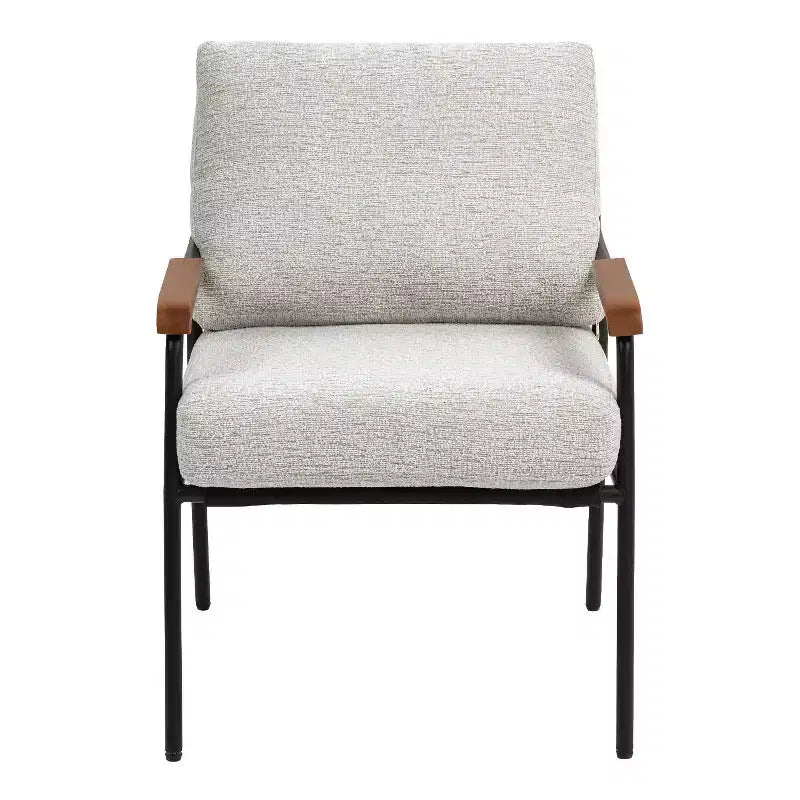 Fauteuil d'appoint moderne de 23 pouces avec accoudoirs en bois naturel, chaise de lecture rembourrée avec structure en métal noir, fauteuil de salon pour le séjour et la chambre à coucher