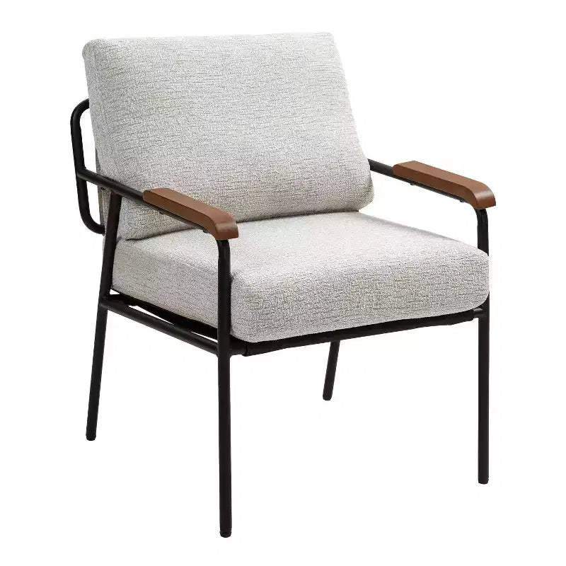 Fauteuil d'appoint moderne de 23 pouces avec accoudoirs en bois naturel, chaise de lecture rembourrée avec structure en métal noir, fauteuil de salon pour le séjour et la chambre à coucher