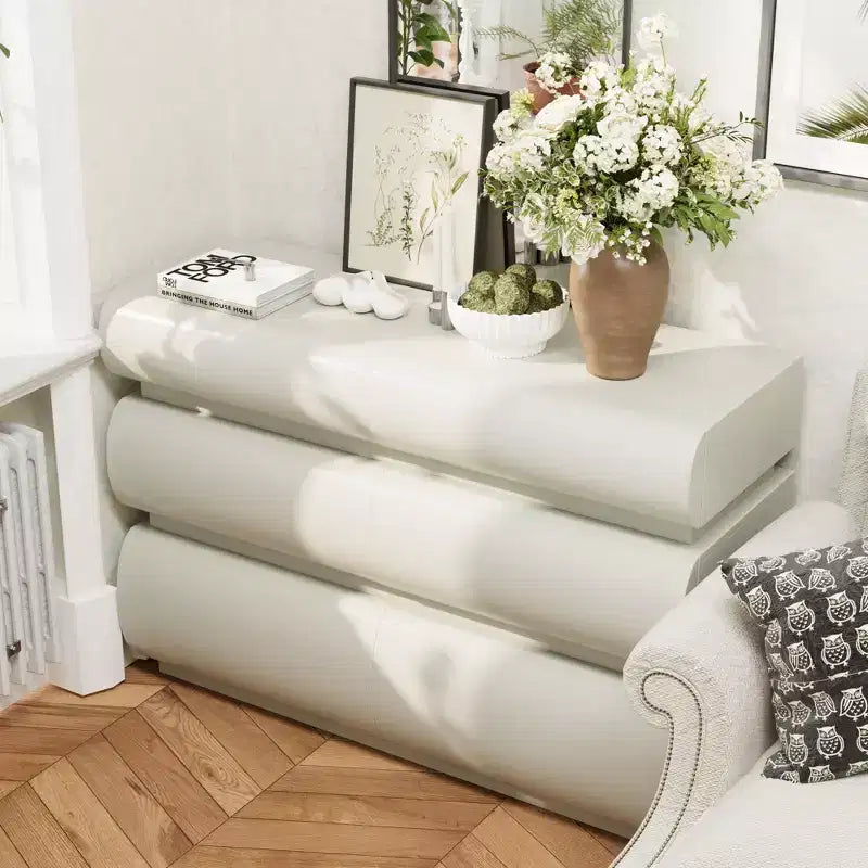 Commode 6 tiroirs de 43 pouces, style moderne sans poignée avec grand espace de rangement pour chambres et salons, blanc