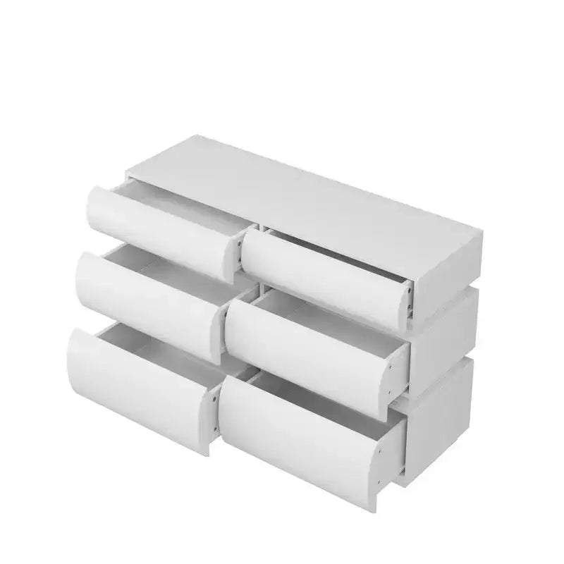 Commode 6 tiroirs de 43 pouces, style moderne sans poignée avec grand espace de rangement pour chambres et salons, blanc
