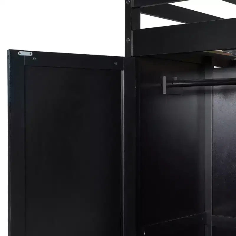 Lit mezzanine gaming pleine grandeur avec bureau et lumières RVB, cadre de lit mezzanine en bois avec armoire de rangement, étagères et rideaux occultants