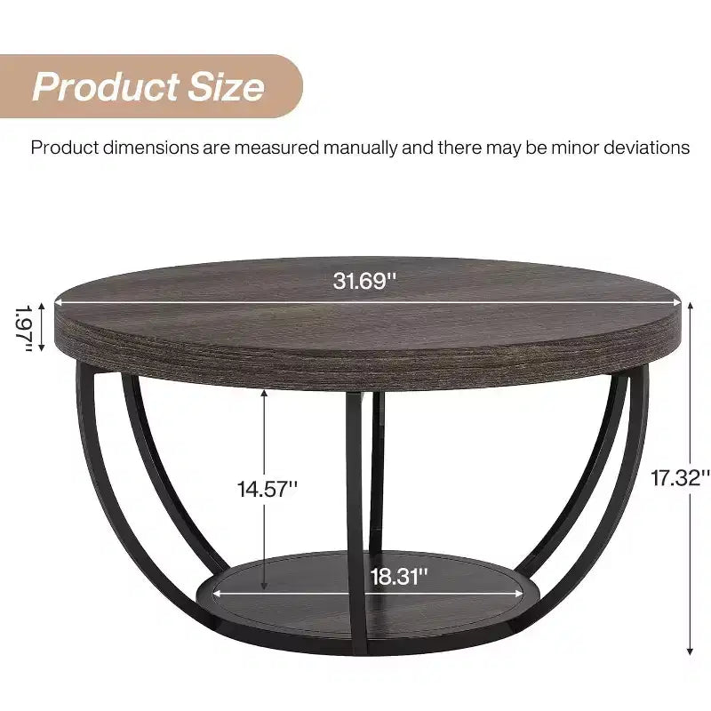 Table basse ronde de 32 pouces, table centrale en bois de style ferme à 2 niveaux avec étagères de rangement ouvertes pour salon