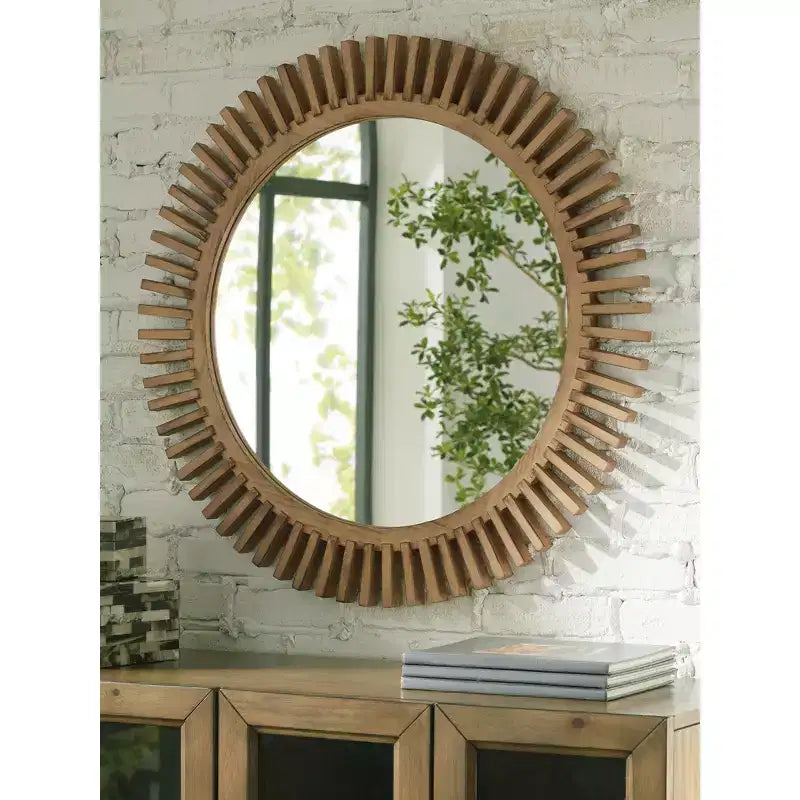 Signature Design by Ashley Tedwell Wall Accent Mirror with Brown Suburst Frame