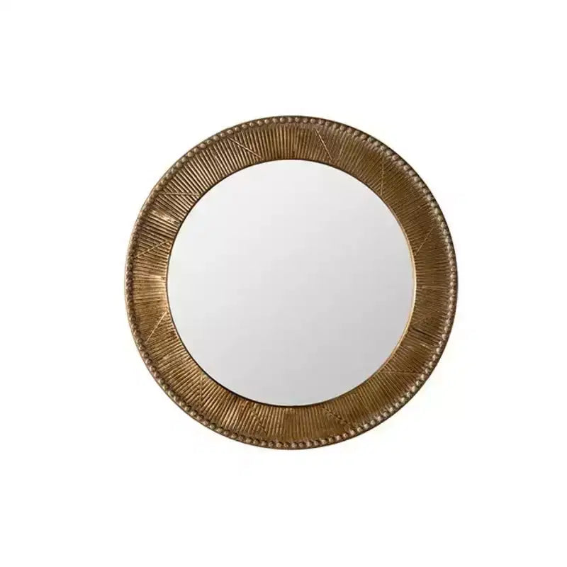31" Luxury Round Boho Wall Mirror with Gold Textured Frame — Living Room, Entryway & Hallway