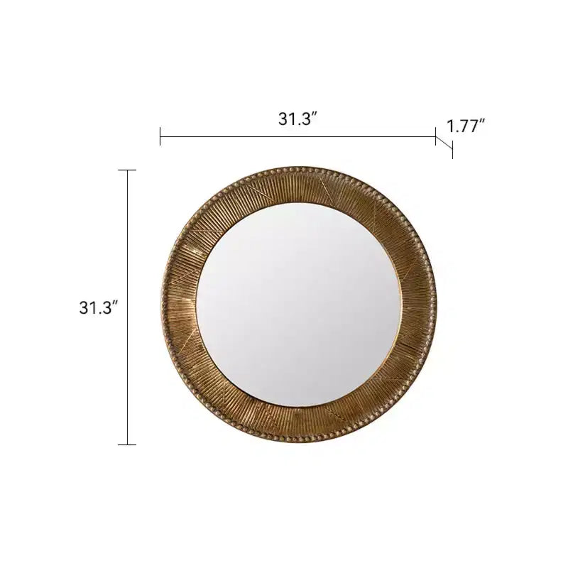 31" Luxury Round Boho Wall Mirror with Gold Textured Frame — Living Room, Entryway & Hallway