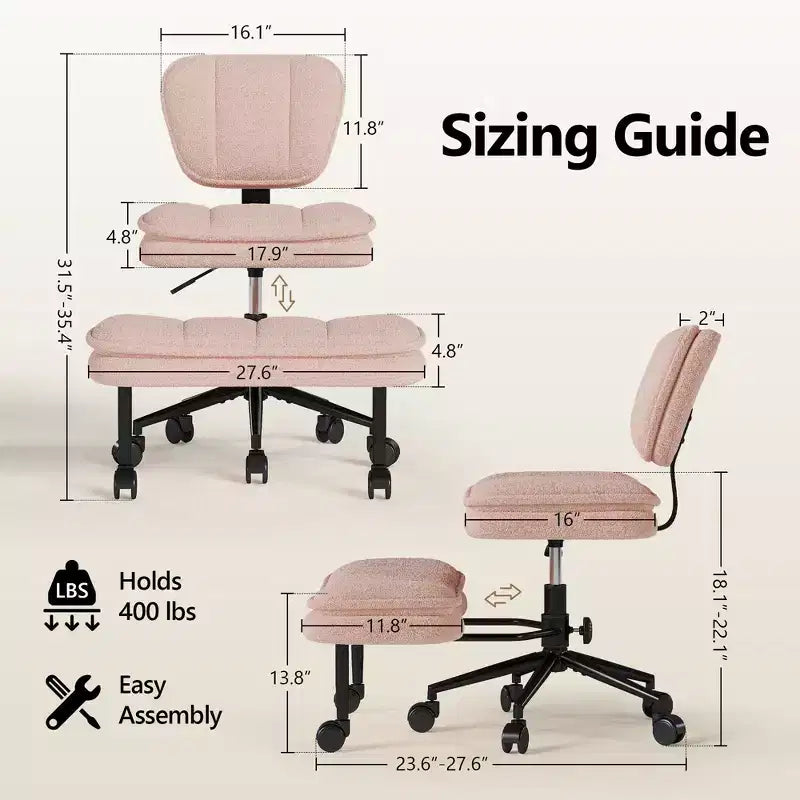 Cross-Legged Swivel Office Chair with Ottoman — Wide Seat Meditation Chair for Home Office & Vanity
