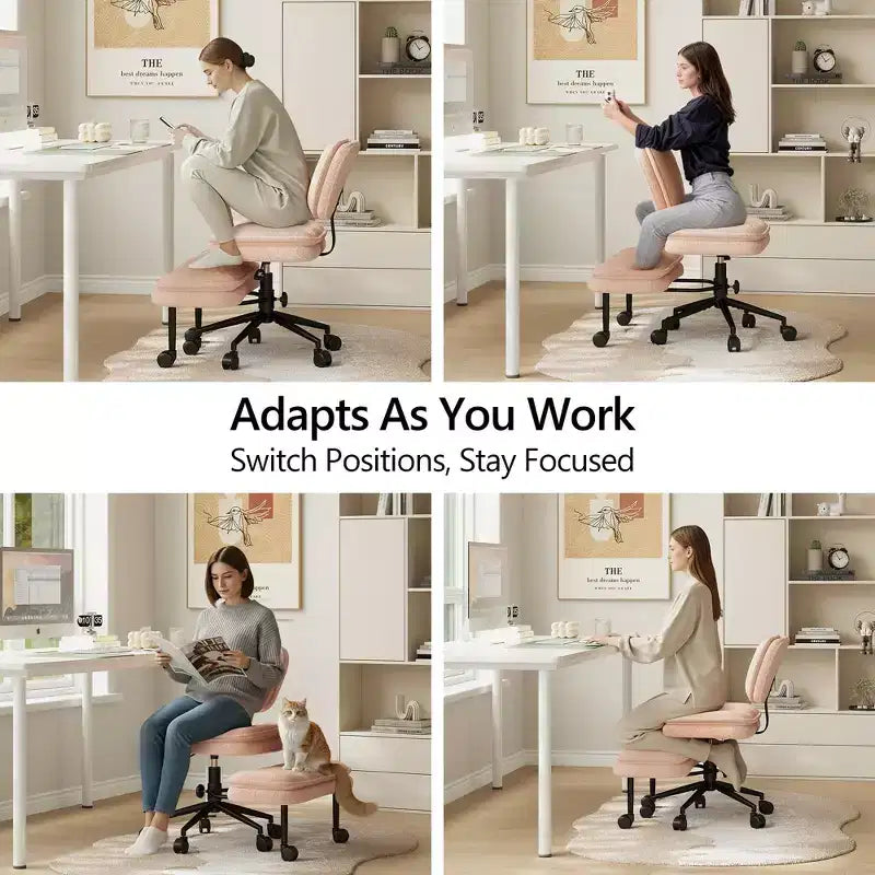 Cross-Legged Swivel Office Chair with Ottoman — Wide Seat Meditation Chair for Home Office & Vanity