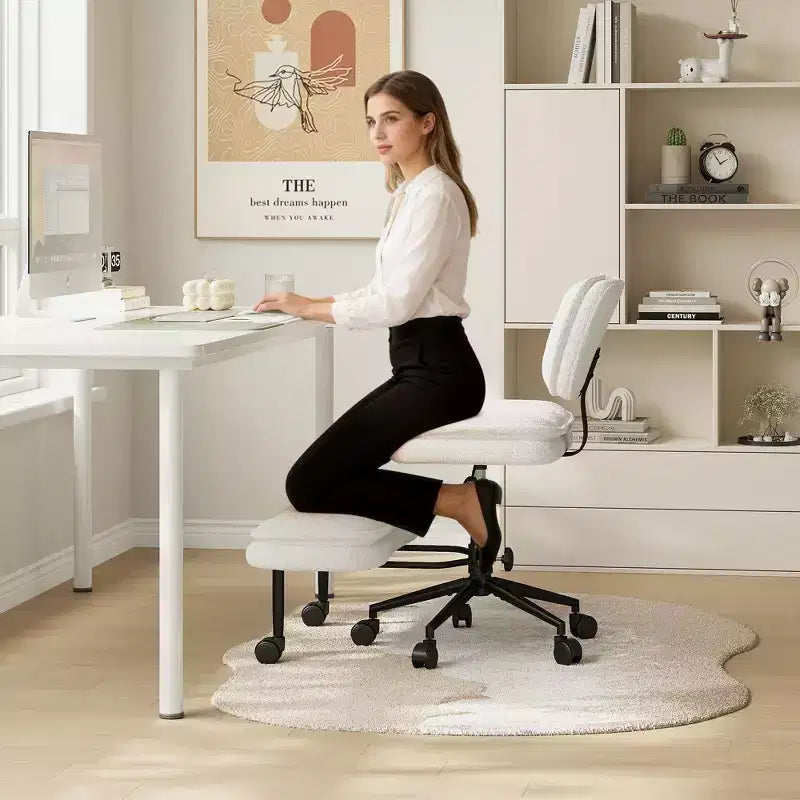 Cross-Legged Swivel Office Chair with Ottoman — Wide Seat Meditation Chair for Home Office & Vanity