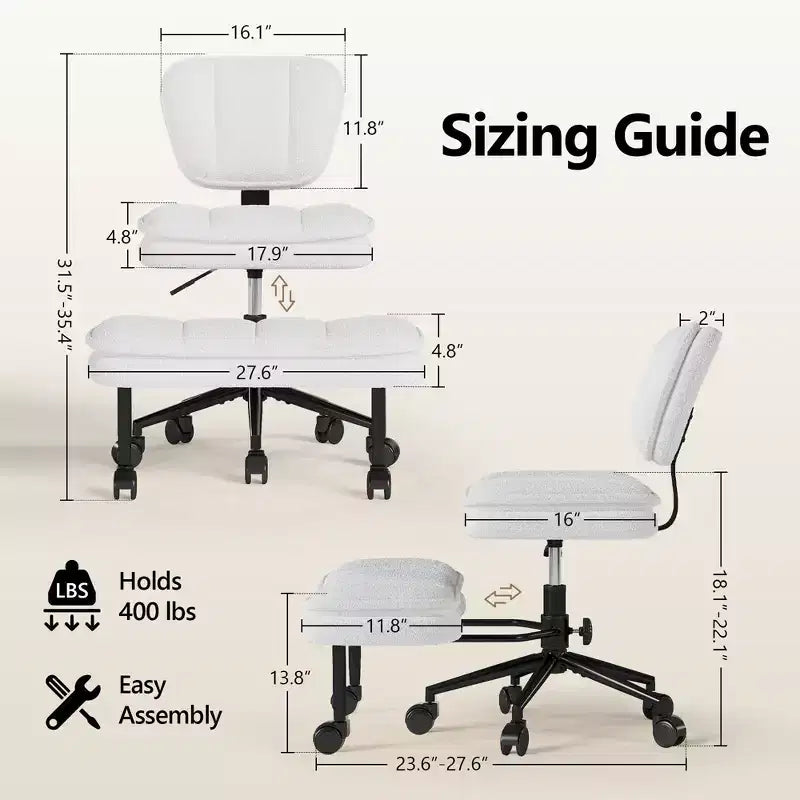 Cross-Legged Swivel Office Chair with Ottoman — Wide Seat Meditation Chair for Home Office & Vanity
