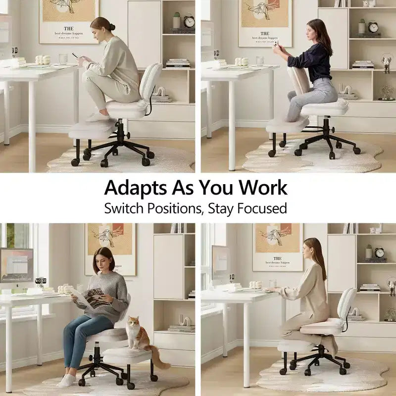 Cross-Legged Swivel Office Chair with Ottoman — Wide Seat Meditation Chair for Home Office & Vanity