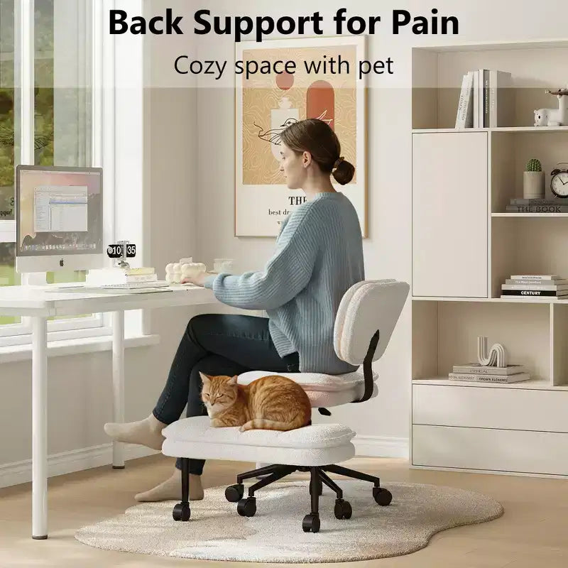 Cross-Legged Swivel Office Chair with Ottoman — Wide Seat Meditation Chair for Home Office & Vanity