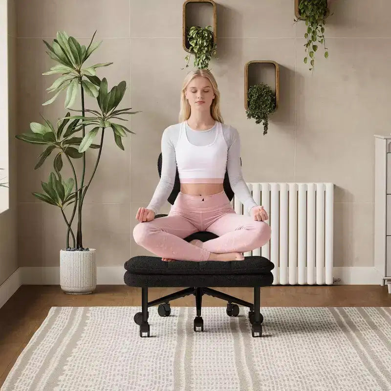 Cross-Legged Swivel Office Chair with Ottoman — Wide Seat Meditation Chair for Home Office & Vanity