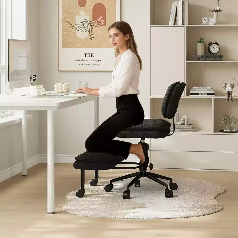 Cross-Legged Swivel Office Chair with Ottoman — Wide Seat Meditation Chair for Home Office & Vanity