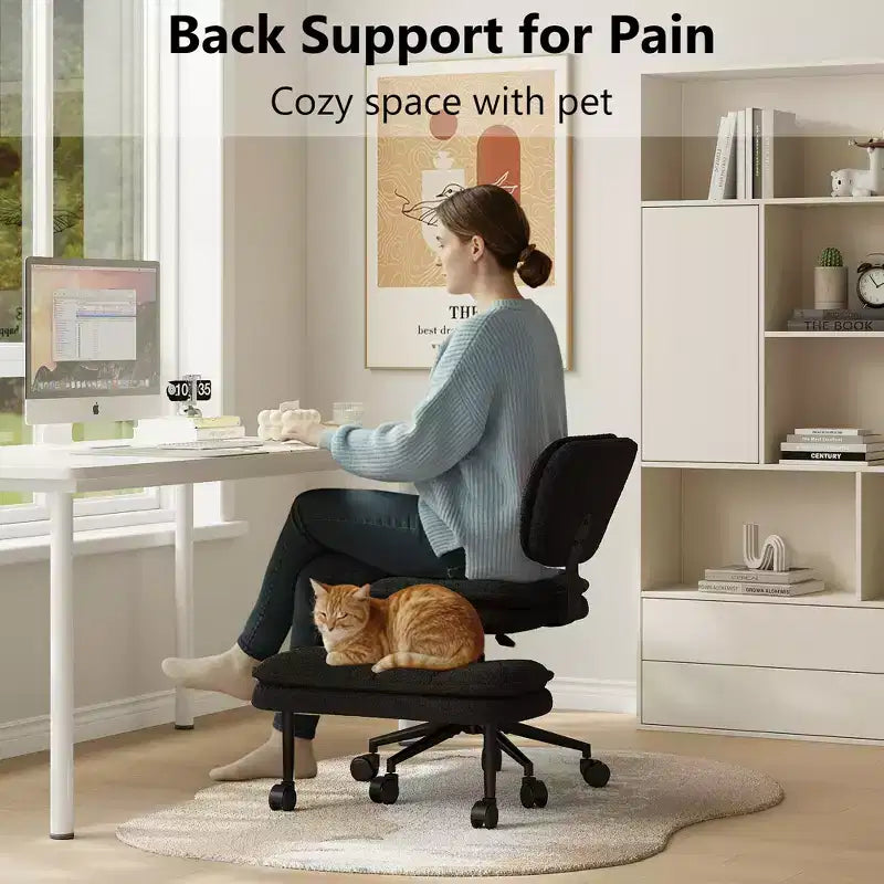 Cross-Legged Swivel Office Chair with Ottoman — Wide Seat Meditation Chair for Home Office & Vanity