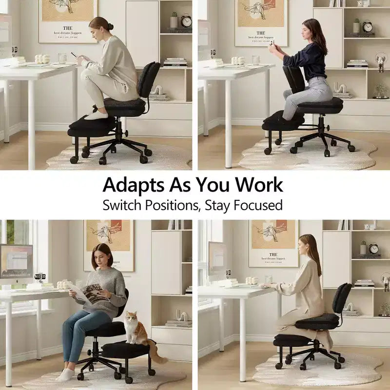 Cross-Legged Swivel Office Chair with Ottoman — Wide Seat Meditation Chair for Home Office & Vanity