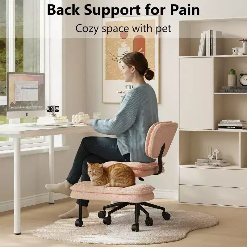 Cross-Legged Swivel Office Chair with Ottoman — Wide Seat Meditation Chair for Home Office & Vanity