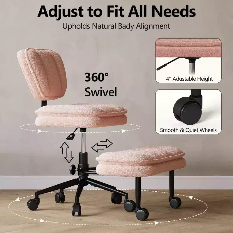 Cross-Legged Swivel Office Chair with Ottoman — Wide Seat Meditation Chair for Home Office & Vanity