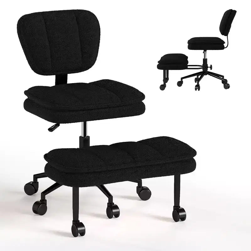 TYBOATLE Cross Legged Office Chair with Ottoman, Armless Swivel Meditation Chair, Wide Seat Criss Cross Chair for Home Office & Vanity