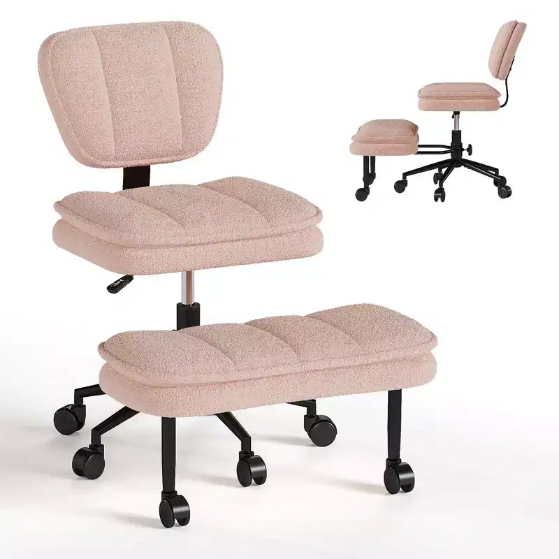 Cross-Legged Swivel Office Chair with Ottoman — Wide Seat Meditation Chair for Home Office & Vanity