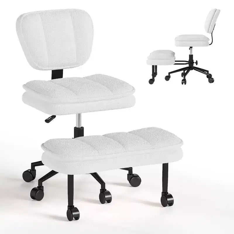 Cross-Legged Swivel Office Chair with Ottoman — Wide Seat Meditation Chair for Home Office & Vanity