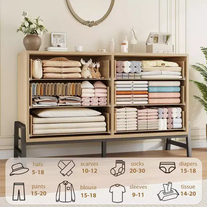 52" Wide 6-Drawer Wooden Dresser with Leg Design — Freestanding Storage Chest
