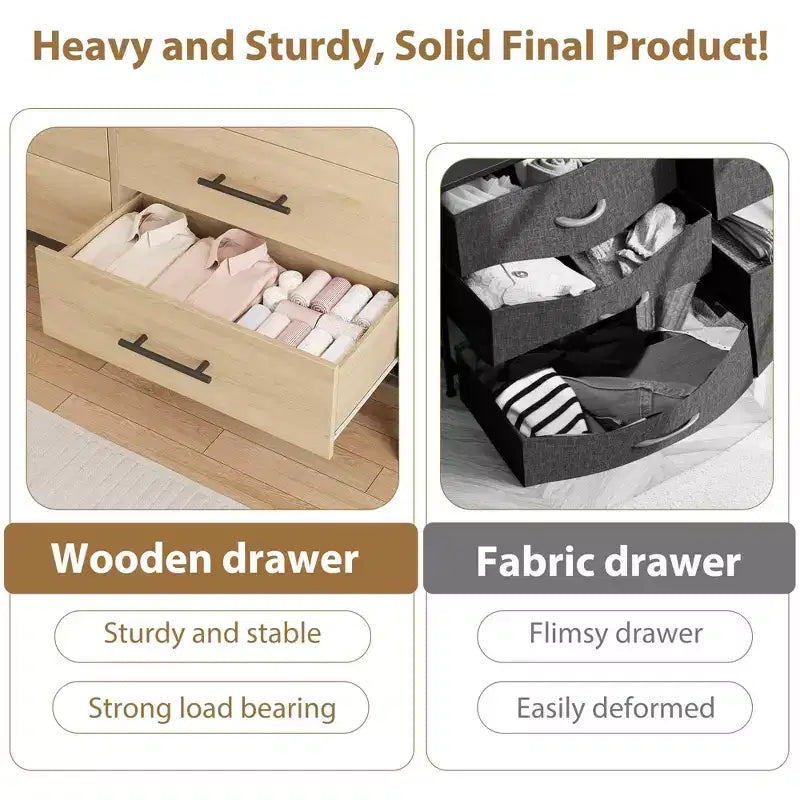 52" Wide 6-Drawer Wooden Dresser with Leg Design — Freestanding Storage Chest