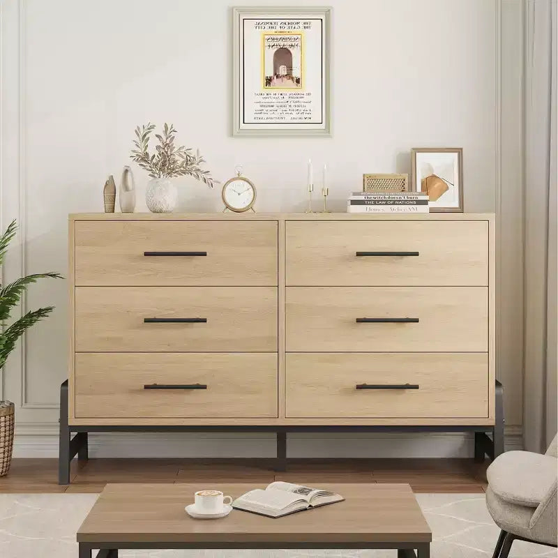 52" Wide 6-Drawer Wooden Dresser with Leg Design — Freestanding Storage Chest