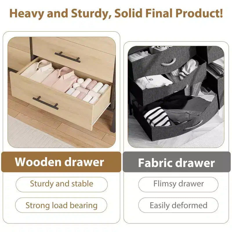 52" Wide 6-Drawer Wooden Dresser with Leg Design — Freestanding Storage Chest