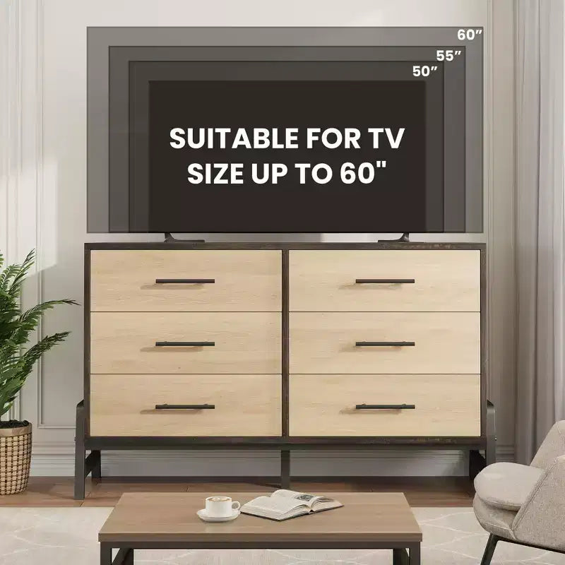 52" Wide 6-Drawer Wooden Dresser with Leg Design — Freestanding Storage Chest