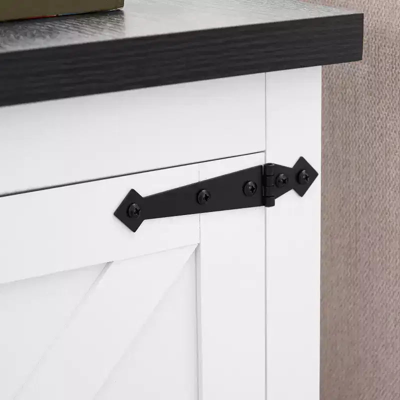 Farmhouse End Table with Barn Door, Adjustable Shelf & Metal Accents