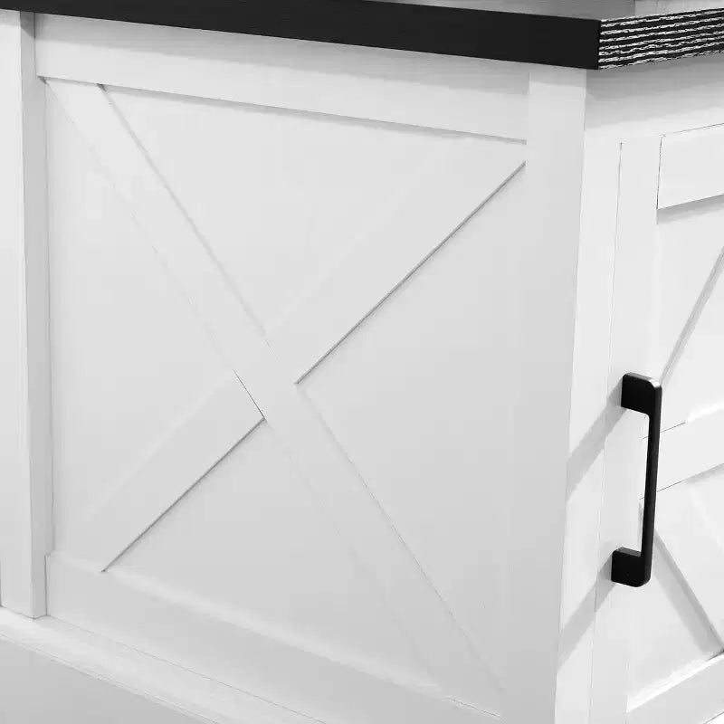 Farmhouse End Table with Barn Door, Adjustable Shelf & Metal Accents