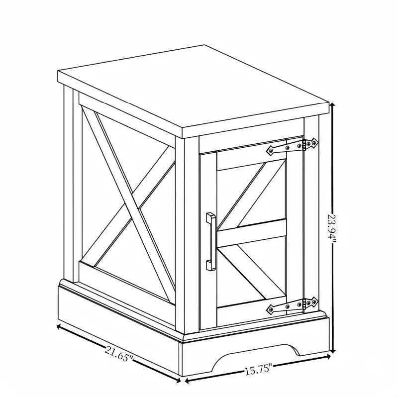 Farmhouse End Table with Barn Door, Adjustable Shelf & Metal Accents