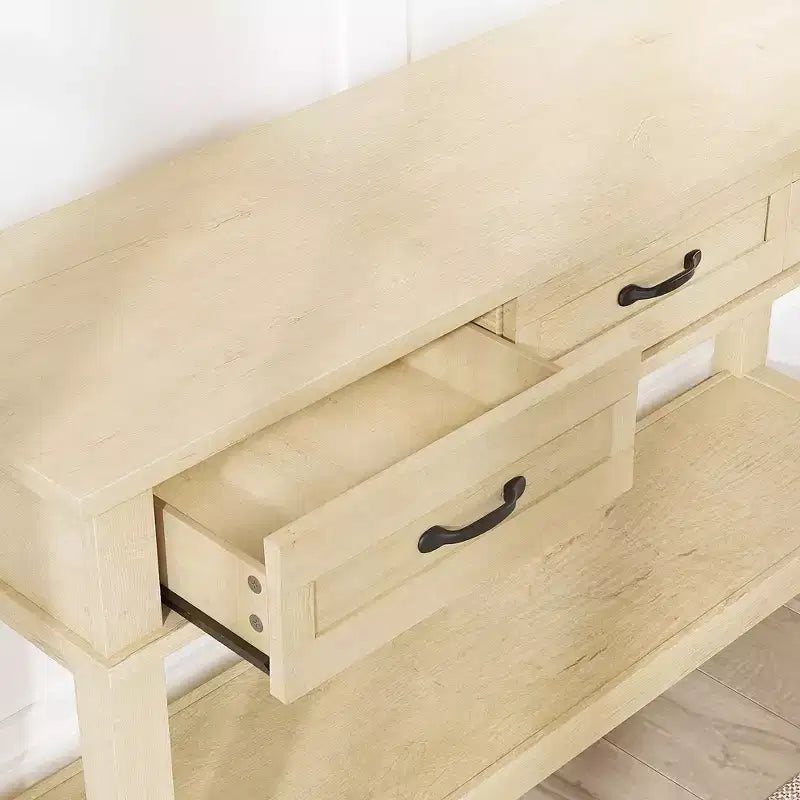 54 Farmhouse Console Table with 3 Drawers & Shelves  Entryway, Sofa, Living Room Storage Table