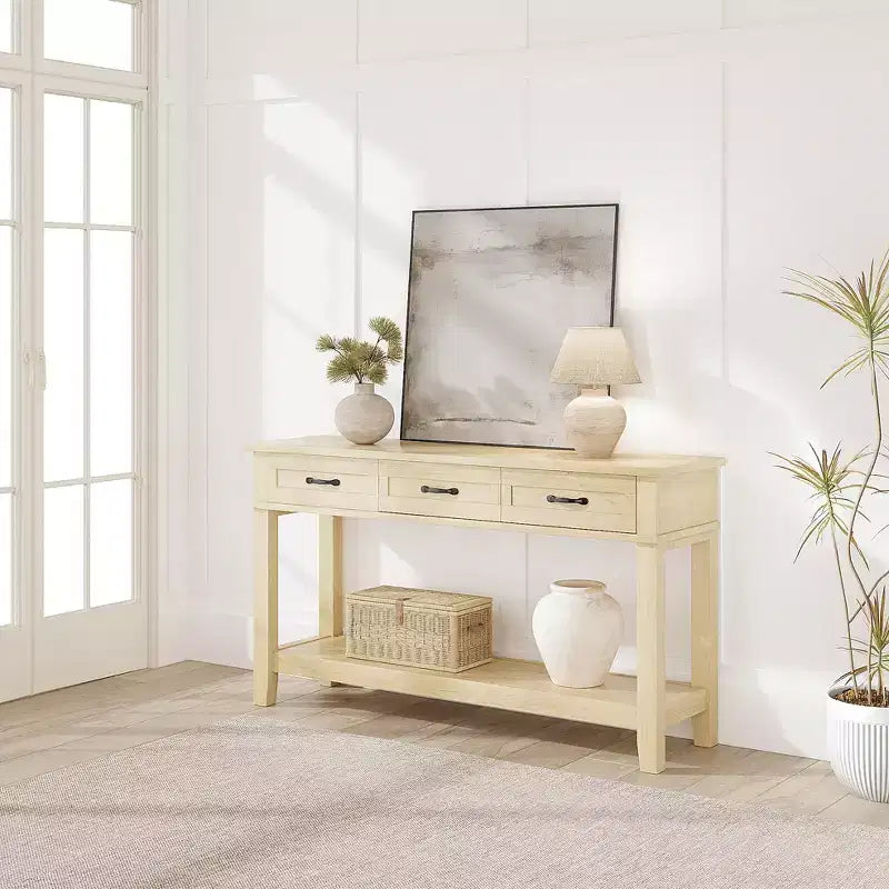 54 Farmhouse Console Table with 3 Drawers & Shelves  Entryway, Sofa, Living Room Storage Table
