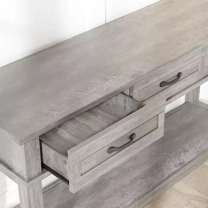 54 Farmhouse Console Table with 3 Drawers & Shelves  Entryway, Sofa, Living Room Storage Table