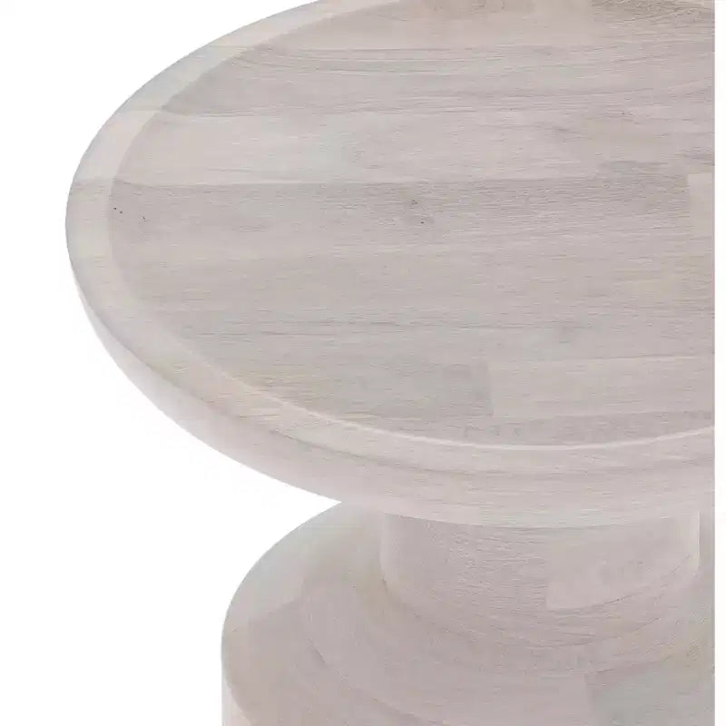 16" Round Solid Mango Wood Boho Accent Table — Assembled, Blue