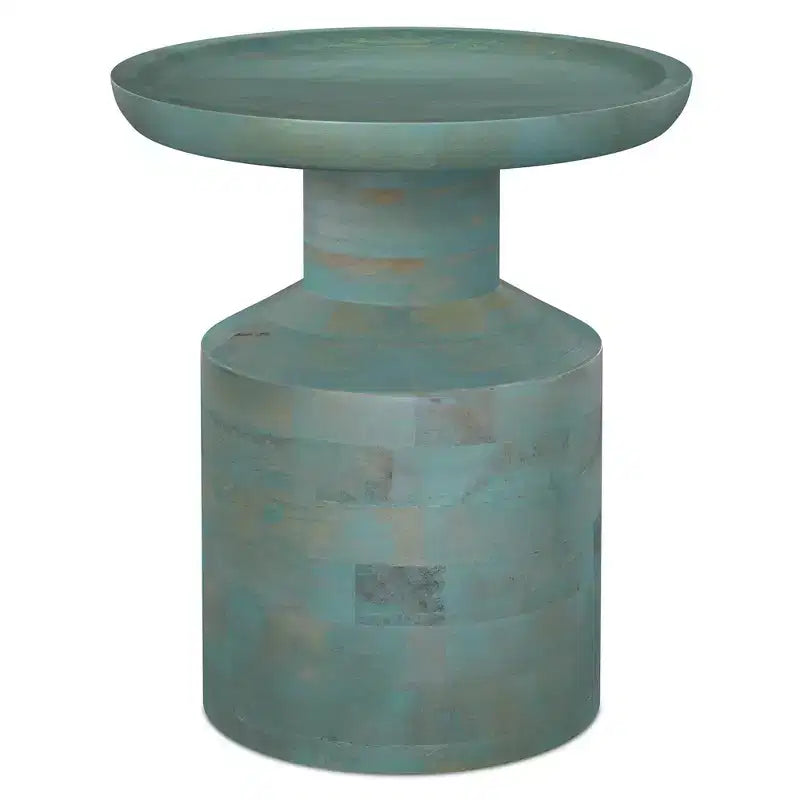 Table d'appoint bohème ronde 16 po en manguier massif — Assemblée, bleue