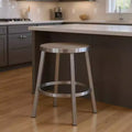 26" Gray Faux Leather Swivel Low Back Counter Height Bar Chair with Footrest
