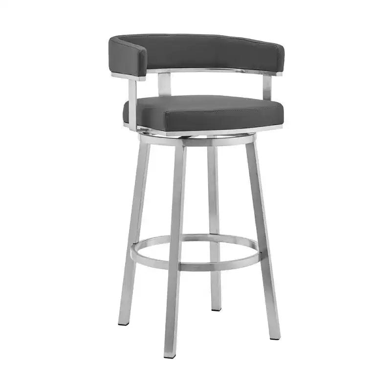 26" Gray Faux Leather Swivel Low Back Counter Height Bar Chair with Footrest