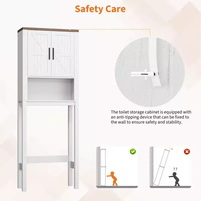 23.6 Inches Wide Toilet Rack with Over The Toilet Storage Cabinet, Bathroom Shelf Organizer with Anti-Tip Device, Freestanding Space Saver