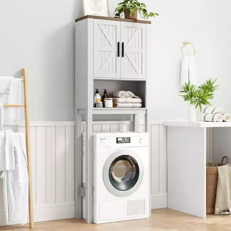23.6 Inches Wide Toilet Rack with Over The Toilet Storage Cabinet, Bathroom Shelf Organizer with Anti-Tip Device, Freestanding Space Saver