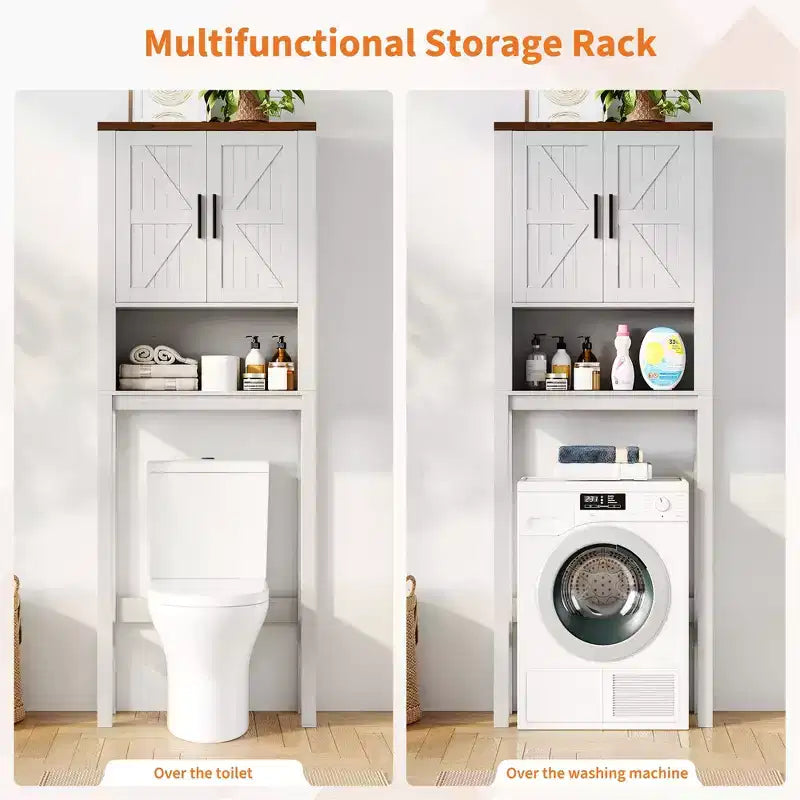 23.6 Inches Wide Toilet Rack with Over The Toilet Storage Cabinet, Bathroom Shelf Organizer with Anti-Tip Device, Freestanding Space Saver