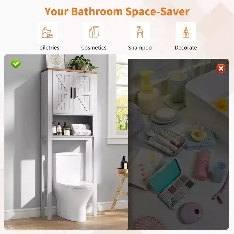 23.6 Inches Wide Toilet Rack with Over The Toilet Storage Cabinet, Bathroom Shelf Organizer with Anti-Tip Device, Freestanding Space Saver