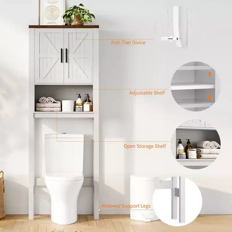23.6 Inches Wide Toilet Rack with Over The Toilet Storage Cabinet, Bathroom Shelf Organizer with Anti-Tip Device, Freestanding Space Saver
