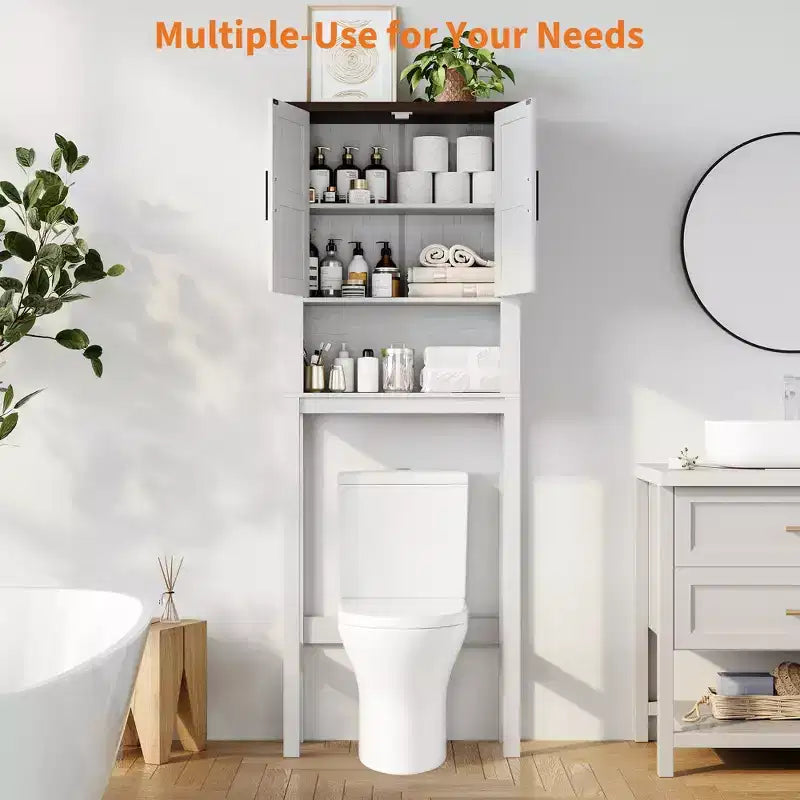 23.6 Inches Wide Toilet Rack with Over The Toilet Storage Cabinet, Bathroom Shelf Organizer with Anti-Tip Device, Freestanding Space Saver