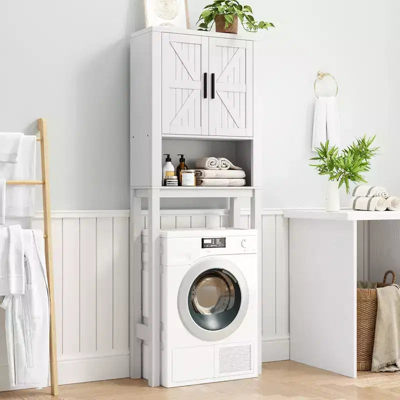 23.6 Inches Wide Toilet Rack with Over The Toilet Storage Cabinet, Bathroom Shelf Organizer with Anti-Tip Device, Freestanding Space Saver