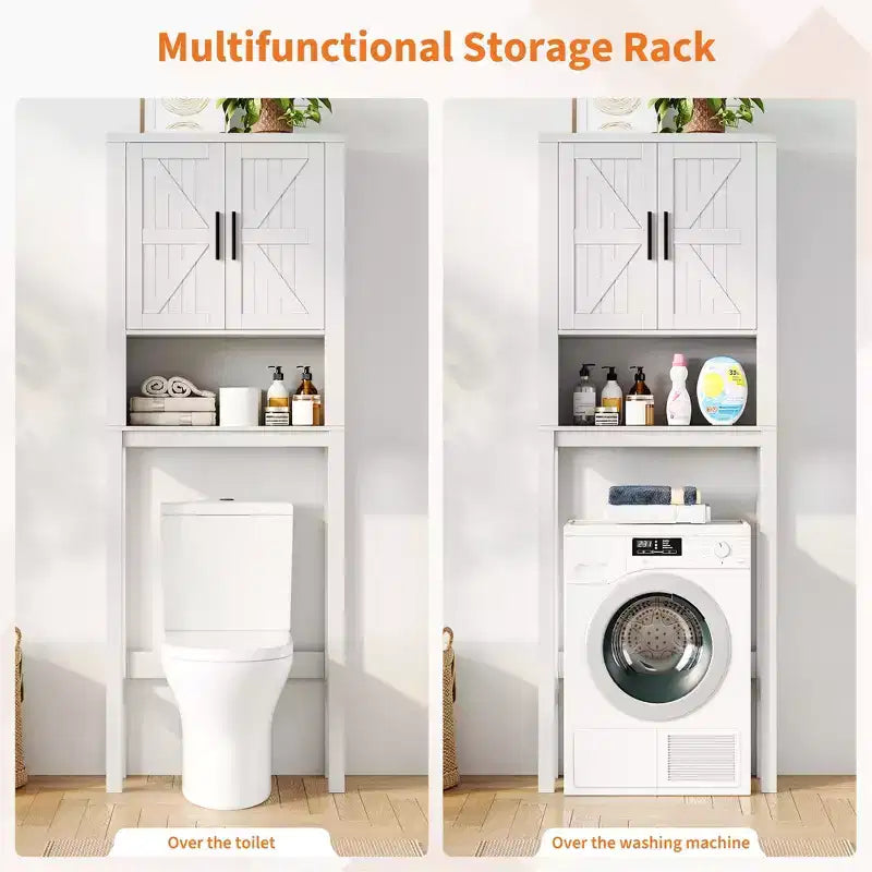 23.6 Inches Wide Toilet Rack with Over The Toilet Storage Cabinet, Bathroom Shelf Organizer with Anti-Tip Device, Freestanding Space Saver