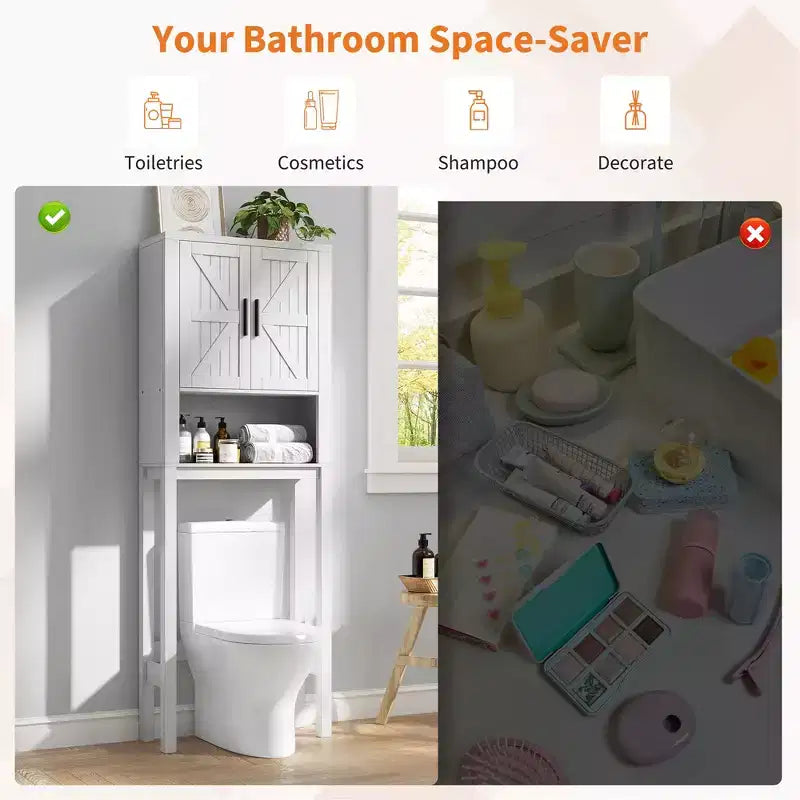 23.6 Inches Wide Toilet Rack with Over The Toilet Storage Cabinet, Bathroom Shelf Organizer with Anti-Tip Device, Freestanding Space Saver