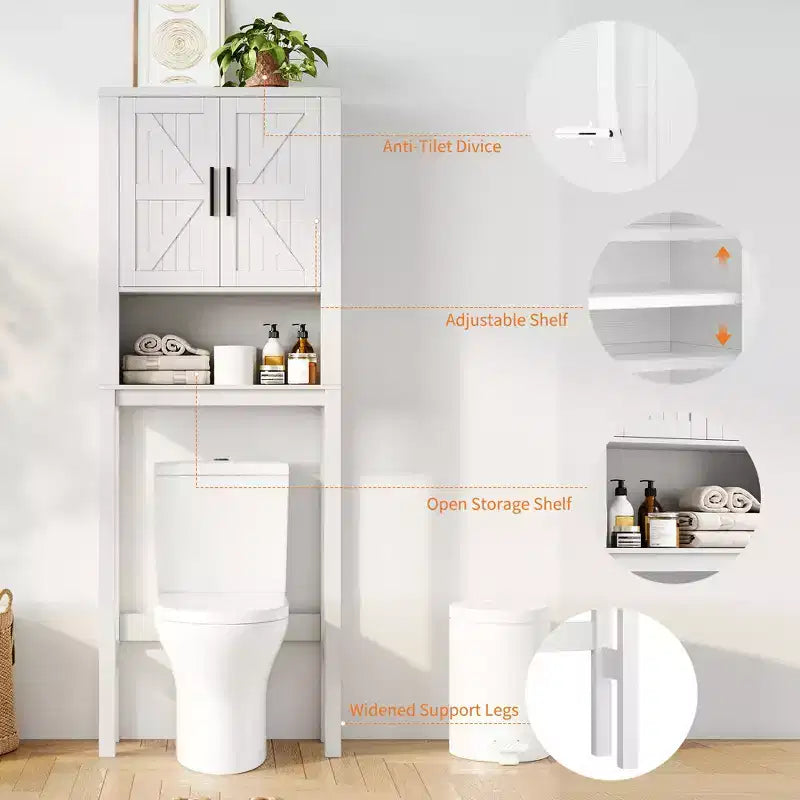 23.6 Inches Wide Toilet Rack with Over The Toilet Storage Cabinet, Bathroom Shelf Organizer with Anti-Tip Device, Freestanding Space Saver